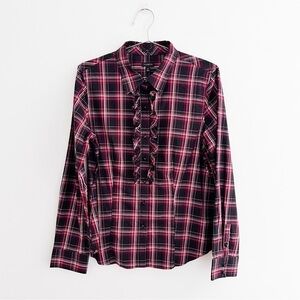 Talbots Tartan Plaid Jewel Button Front Stretch Shirt